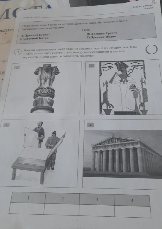 Ниже приведены 4 темы из истории Древнего мира. Выполните задания, связанные с данными темами.