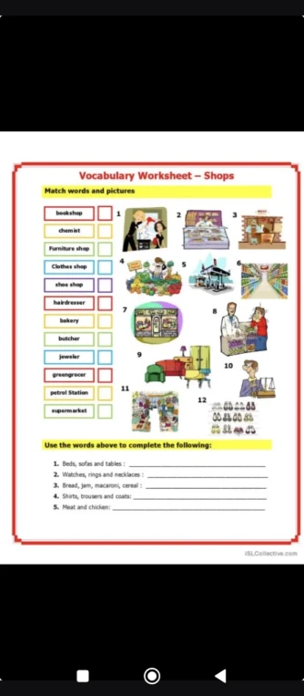 Use the words above to complete the following: 1. Beds, sofas and tables :