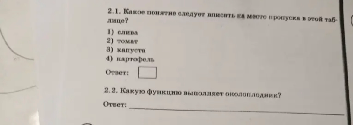 2.1. Какое понятие следует вписать на место пропуска в этой таблице?