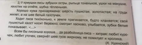 Составь план текста про кумушку-лису.