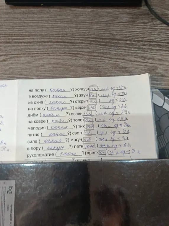 Определи род, число и падеж прилагательных в предложениях.