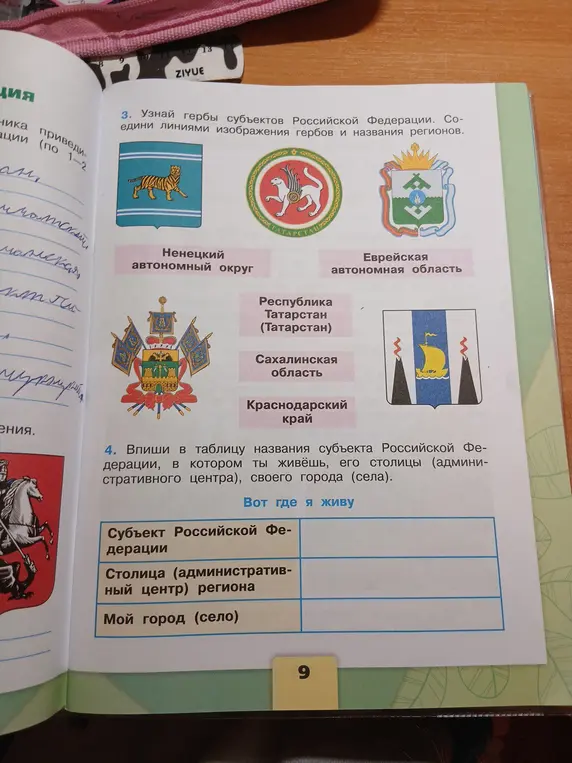 Заполни таблицу названиями субъекта Российской Федерации, его столицы и своего города