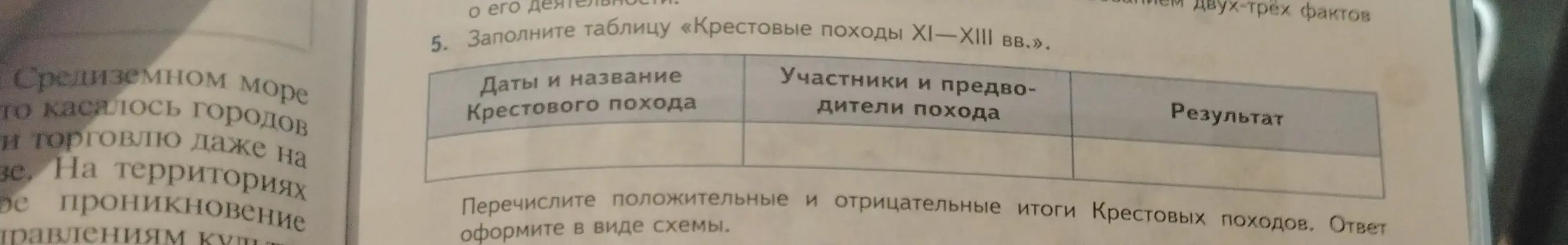Предложи заполнить таблицу про крестовые походы XI-XIII вв.