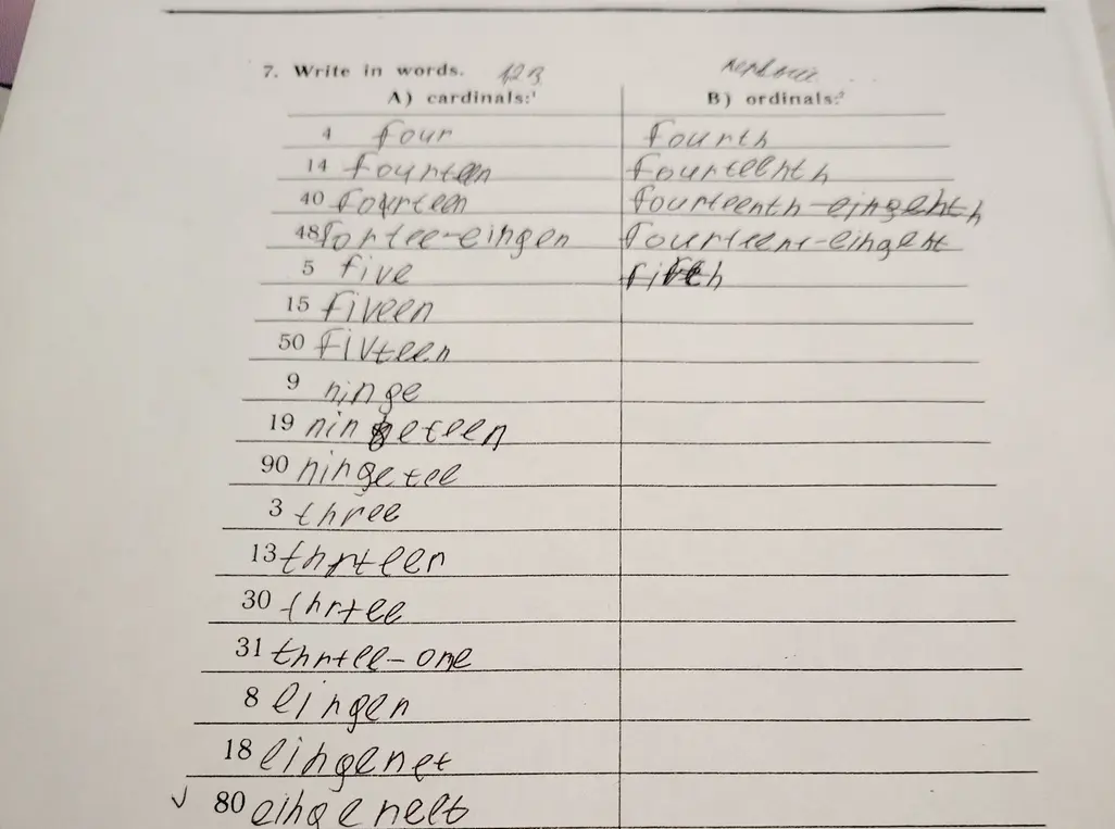 Напиши цифры словами на английском языке в количественном и порядковом вариантах: 9, 19, 90, 3, 13, 30, 31, 8, 18, 80
