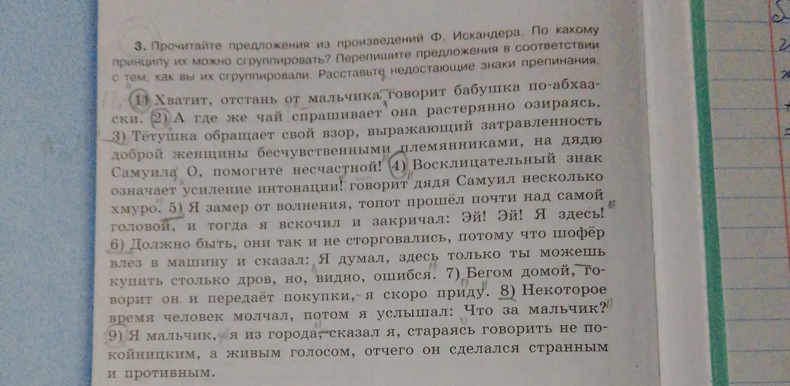 Прочитай предложения из произведений Ф. Искандера и определи, по какому принципу их можно сгруппировать