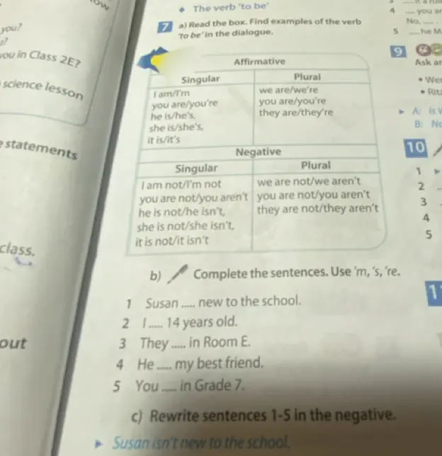 Заполни пропуски, используя 'm, 's, 're в предложениях 1-5. Перепиши предложения 1-5 в отрицательной форме.