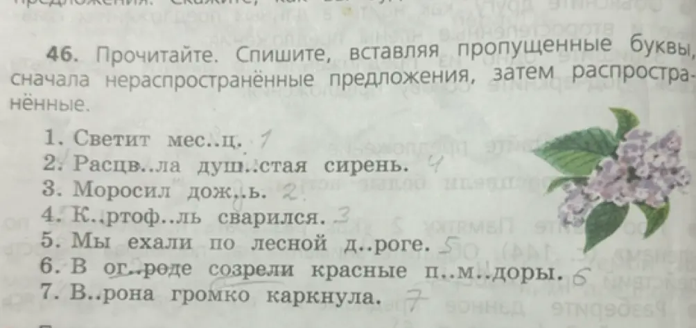 Вставь пропущенные буквы в предложениях.