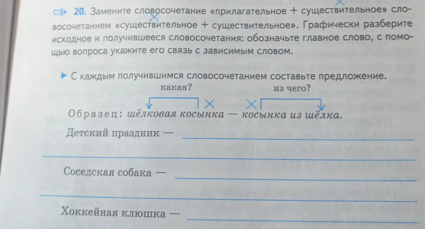 Замени словосочетание «прилагательное + существительное» словосочетанием «существительное + существительное» в примере «Детский праздник»