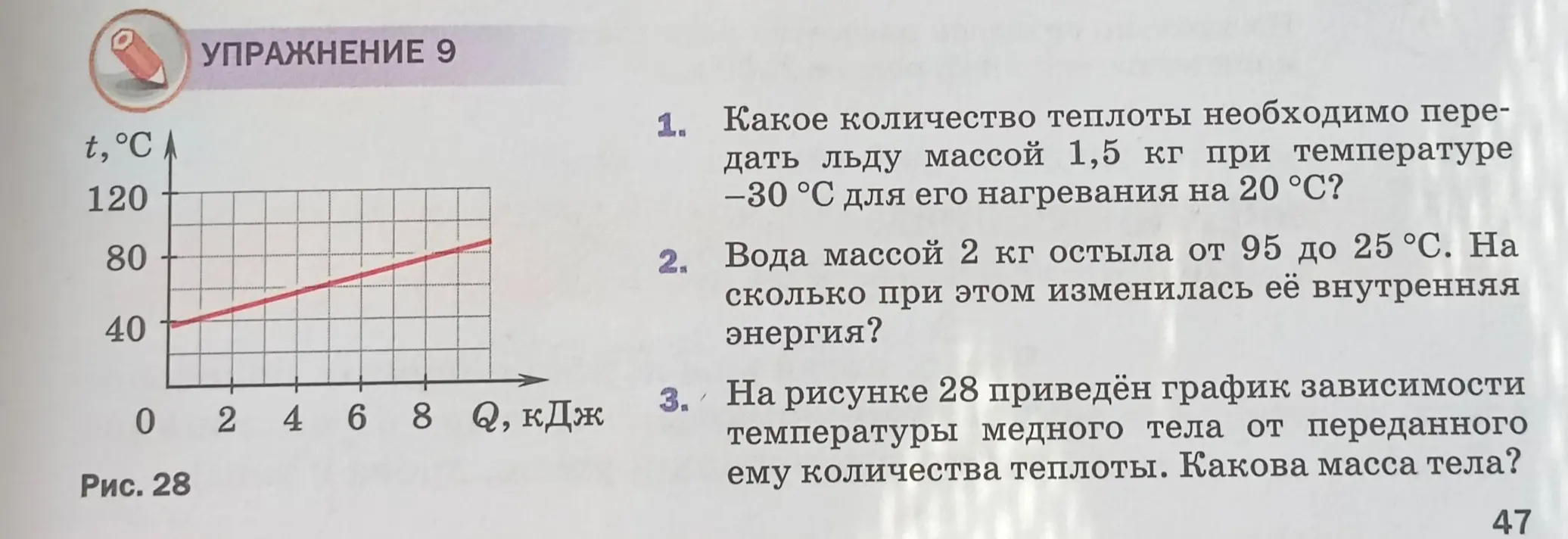 Как найти массу медного тела по графику зависимости температуры от количества теплоты?
