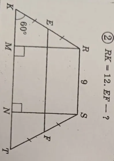 Определи длину отрезка EF, если RK=12.