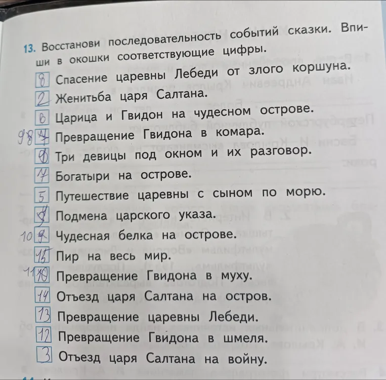 Восстановите последовательность событий сказки.