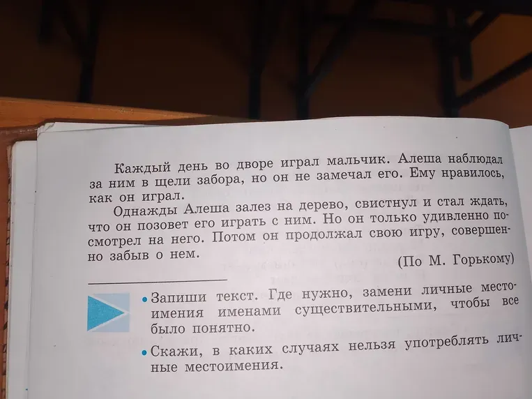 Запишите текст. Где нужно, замените личные местоимения именами существительными, чтобы всё было понятно.