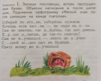 Запиши пословицы, вставь пропущенные буквы. Объясни написание ь после шипящих. Подчеркни орфограмму «Мягкий знак после шипящих на конце глаголов»