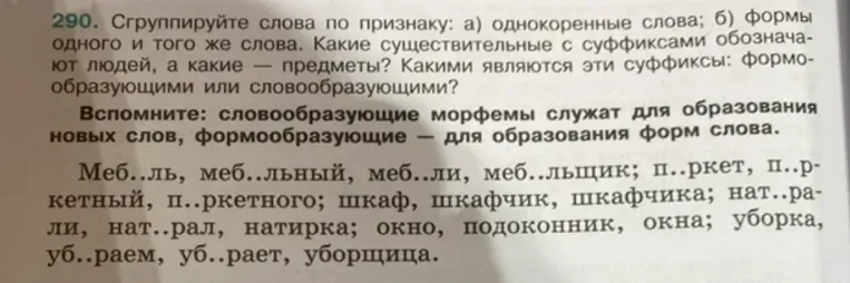 Сгруппируйте слова по признаку: а) однокоренные слова; б) формы одного и того же слова.