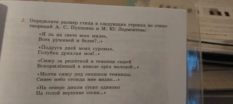 Определите размер стиха в следующих строках из стихотворений А. С. Пушкина и М. Ю. Лермонтова