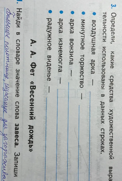 Найдите в словаре значение слова завеса. Запишите.
