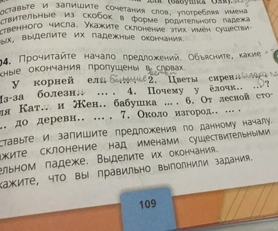 Прочитайте начало предложений. Объясните, какие окончания пропущены в словах.