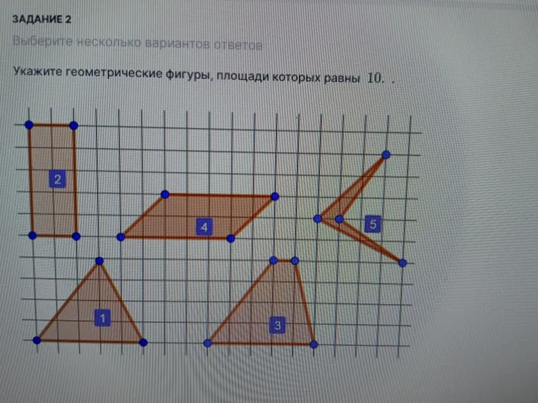 Укажите геометрические фигуры, площади которых равны 10.