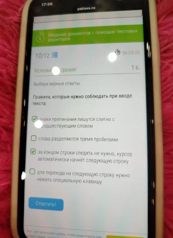Выберите верные ответы. Правила, которые нужно соблюдать при вводе текста: