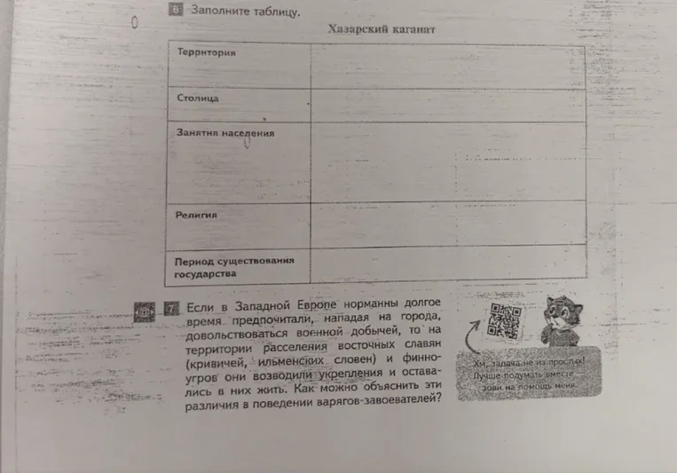 Заполните таблицу по Хазарскому каганату