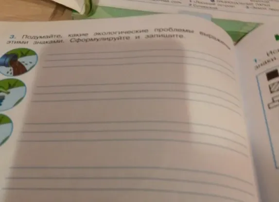 Подумайте, какие экологические проблемы выражены этими знаками. Сформулируйте и запишите.