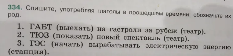 Спишите, употребляя глаголы в прошедшем времени; обозначьте их род.