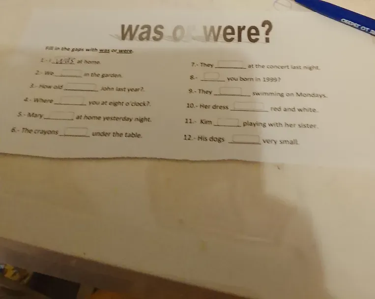 Fill in the gaps with was or were.