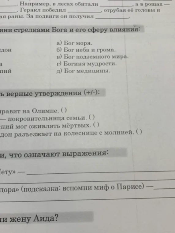 Соедини стрелками Бога и его сферу влияния.