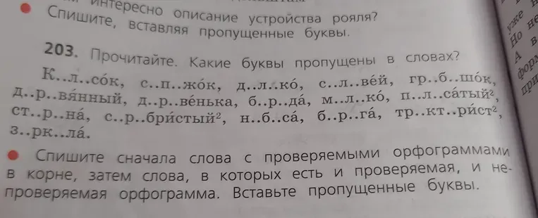 Прочитайте. Какие буквы пропущены в словах? Спишите сначала слова с проверяемыми орфограммами в корне, затем слова, в которых есть и проверяемая, и непроверяемая орфограмма. Вставьте пропущенные буквы.