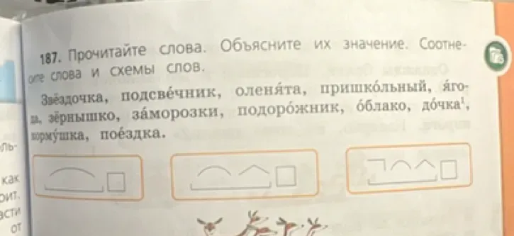 Прочитайте слова. Объясните их значение. Соотнесите слова и схемы слов.