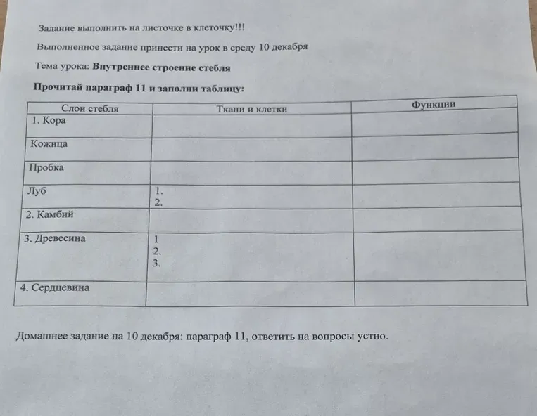 Прочитай параграф 11 и заполни таблицу