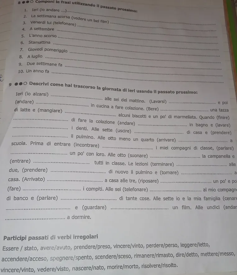 Составьте предложения, используя passato prossimo.