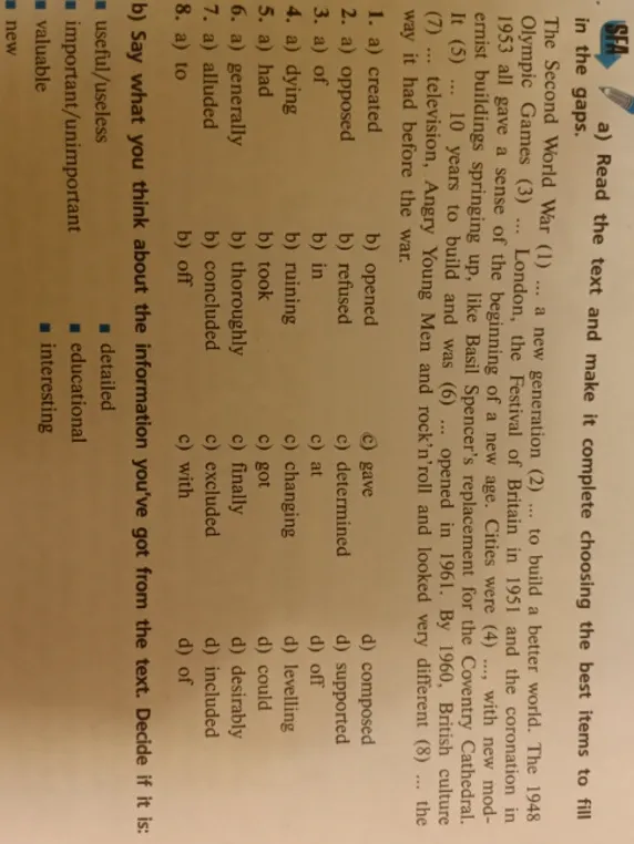 Read the text and make it complete choosing the best items to fill in the gaps.
