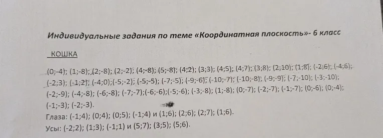 Постройте изображение кошки по заданным координатам на координатной плоскости