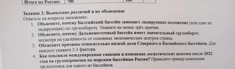 Объясните, почему Балтийский бассейн занимает лидирующее положение (или одно из лидирующих) по грузообороту. Укажите не менее трёх причин.