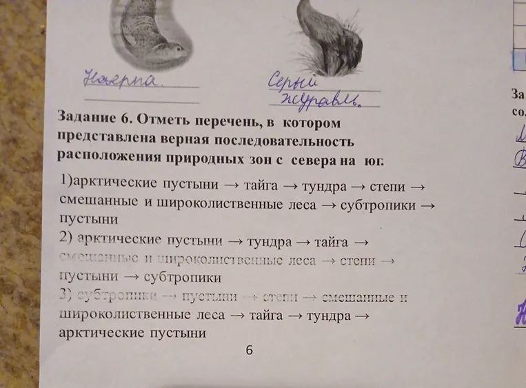 Отметь перечень, в котором представлена верная последовательность расположения природных зон с севера на юг.