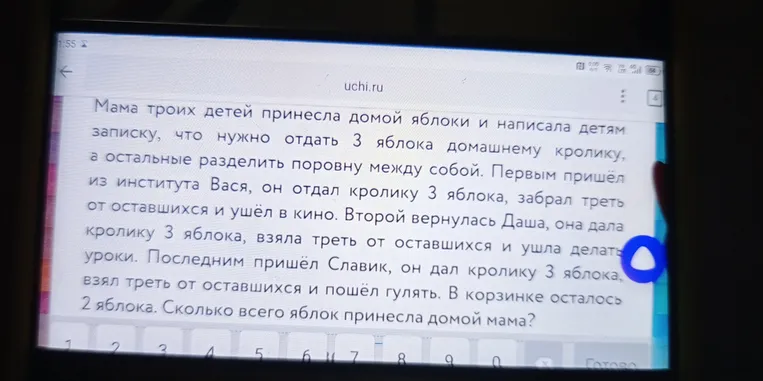 Определите, сколько всего яблок принесла домой мама.