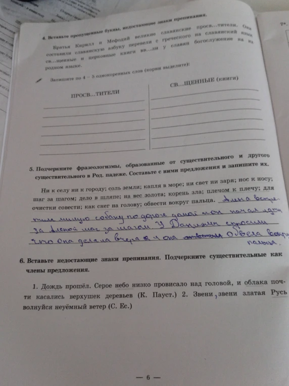 Вставьте недостающие знаки препинания. Подчеркните существительные как члены предложения. 1. Дождь прошёл. Серое небо низко провисало над головой, и облака почти касались верхушек деревьев (К. Пауст.)