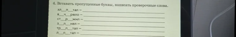 Вставить пропущенные буквы, написать проверочные слова.