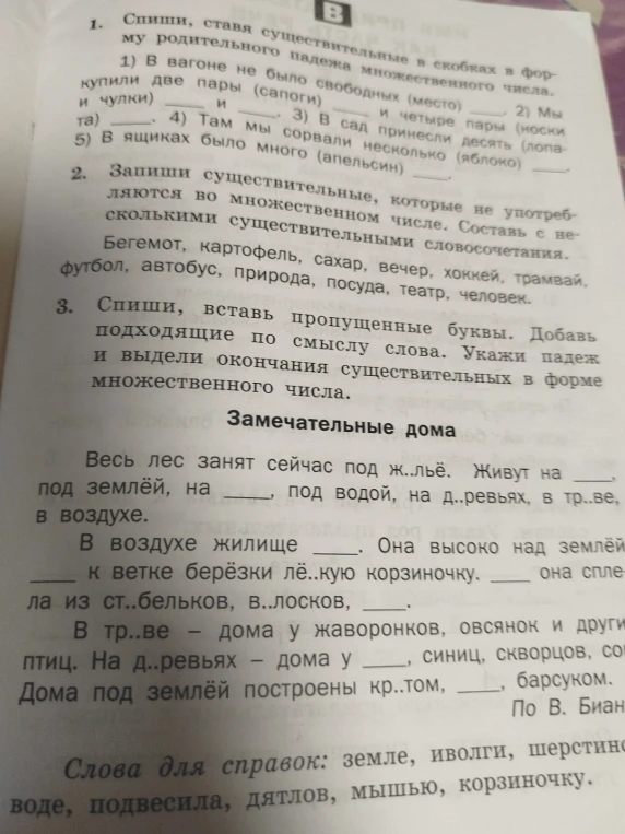 Спиши, ставя существительные в скобках в форму родительного падежа множественного числа.
