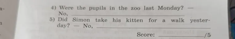 Ответьте на вопрос: Were the pupils in the zoo last Monday?