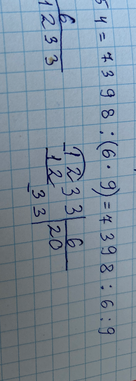 Решите выражение $7398 \div (6 \cdot 9)$