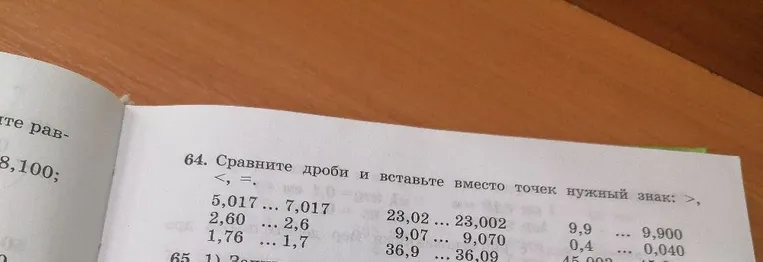 Сравните дроби и вставьте вместо точек нужный знак: <, =, >