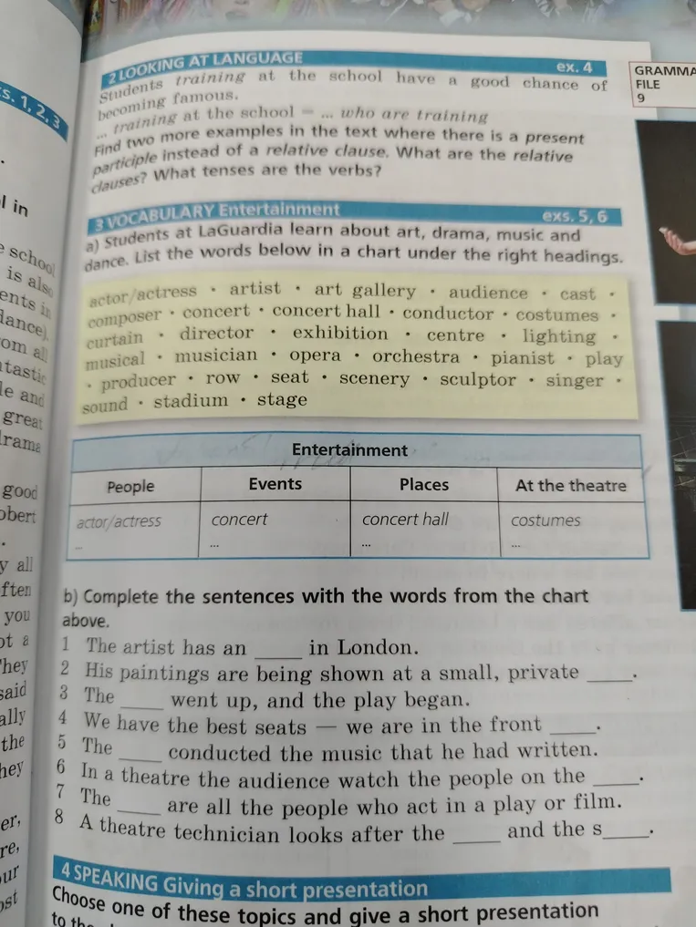 Complete the sentences with the words from the chart above.