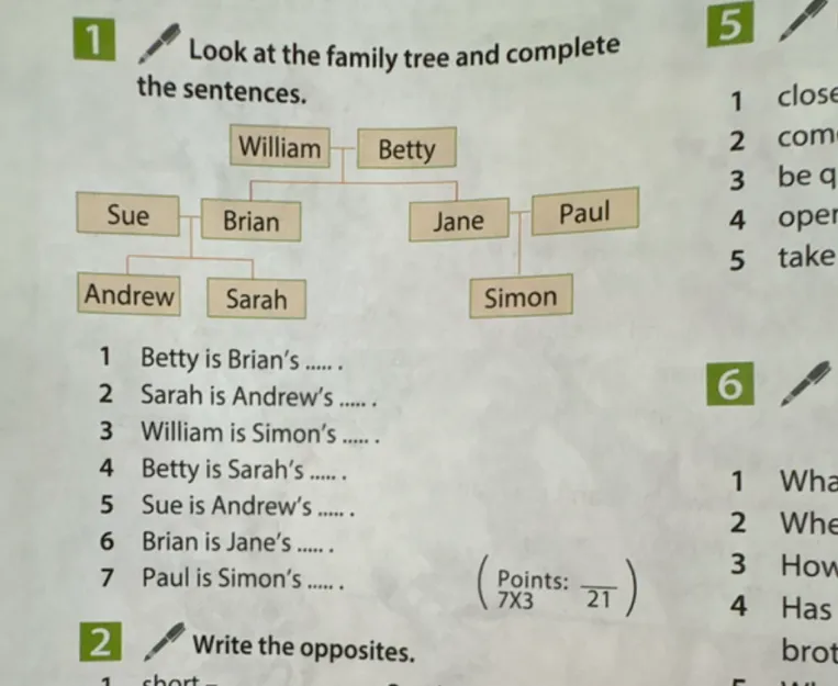 Look at the family tree and complete the sentences.