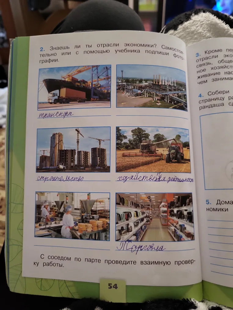 Подпишите отрасли экономики на фотографиях.