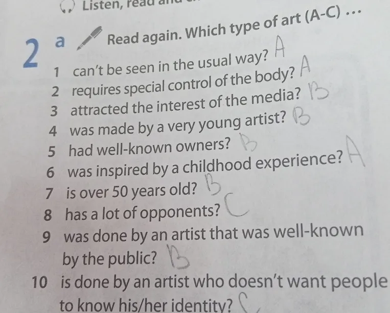 Read again. Which type of art (A-C)