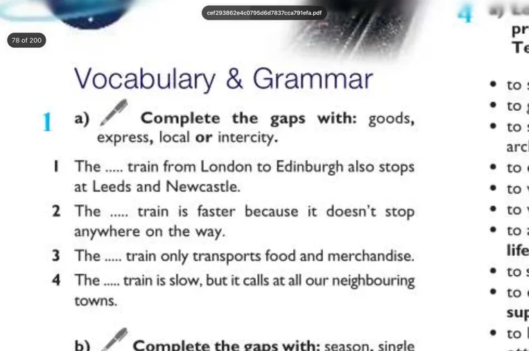Complete the gaps with: goods, express, local or intercity.