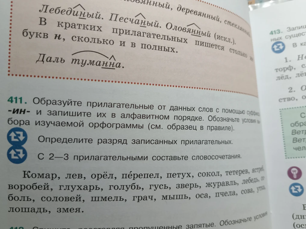 Образуйте прилагательные от данных слов с помощью суффикса -ИН- и запишите их в алфавитном порядке. Обозначьте условия выбора изучаемой орфограммы