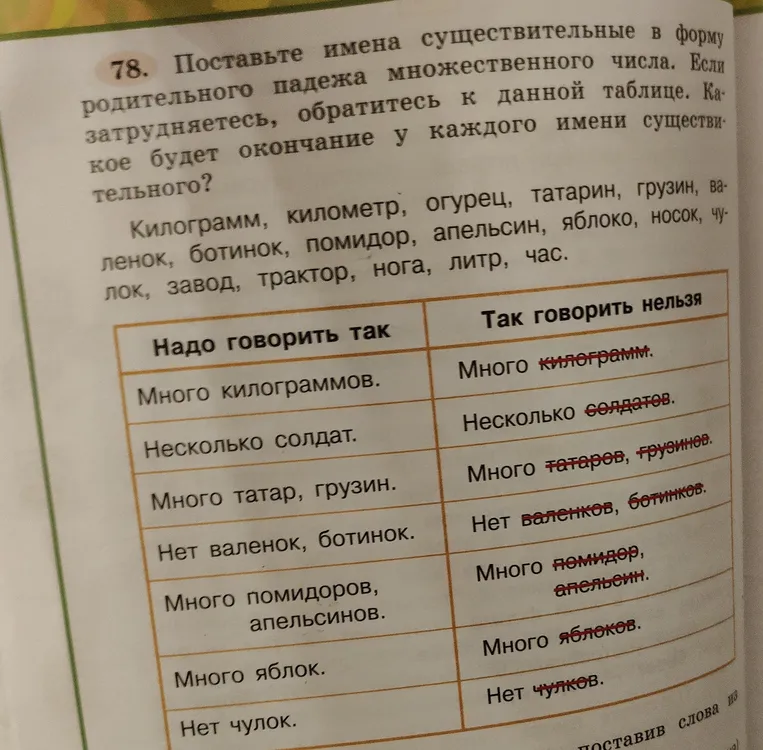 Поставьте имена существительные в форму родительного падежа множественного числа